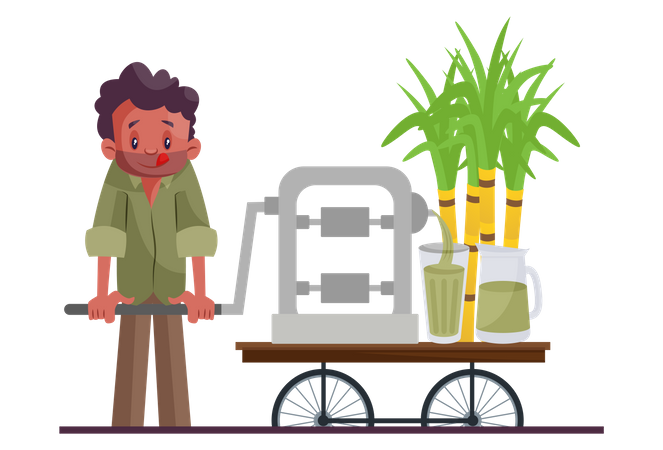 Indian Sugar cane juice vendor  Illustration