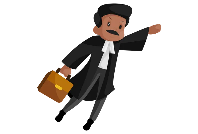 Indian super lawyer is flying with briefcase  Illustration