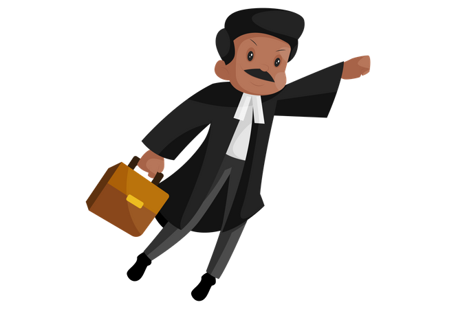 Indian super lawyer is flying with briefcase  Illustration