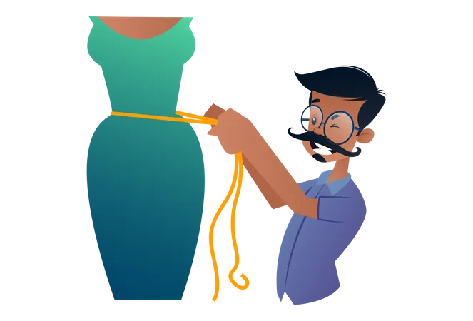 Indian Tailor measuring woman's waist for dress Illustration
