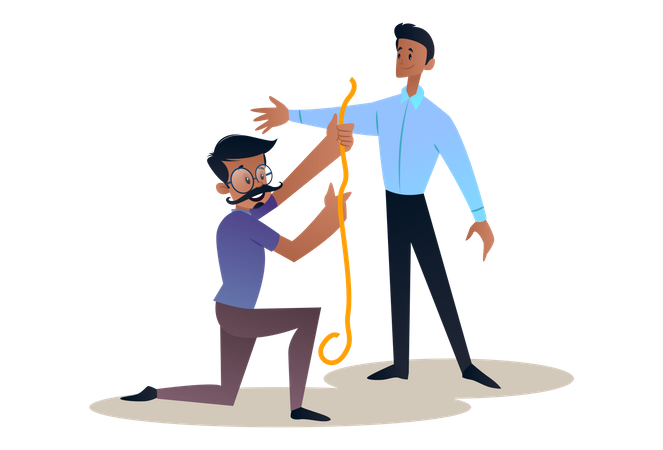 Indian Tailor taking measurement of a boy  Illustration