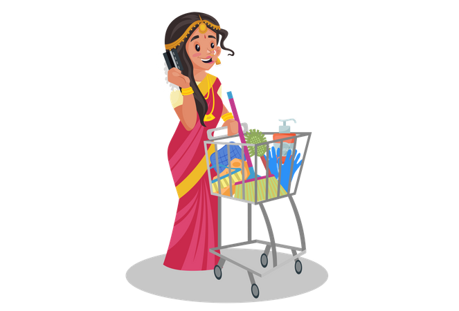 Indian tamil woman doing shopping  Illustration