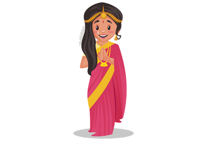 Indian tamil woman standing in welcoming pose  Illustration