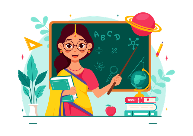 Indian teacher teaching in class  Illustration