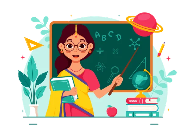 Indian teacher teaching in class  Illustration