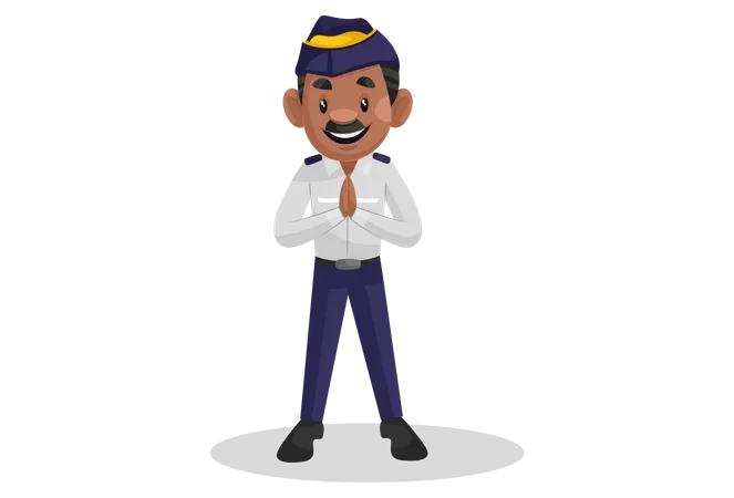 Indian traffic police officer standing in welcome pose Illustration