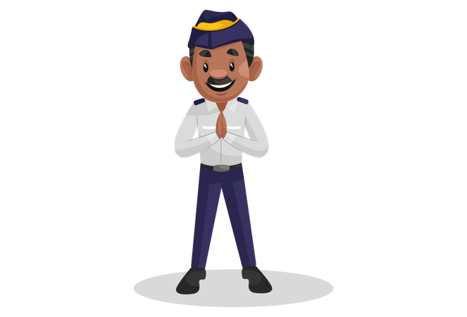 Indian traffic police officer standing in welcome pose  Illustration