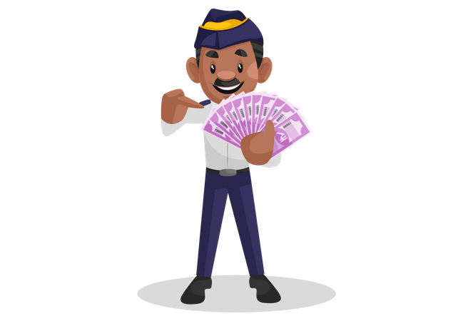 Indian traffic police officer taking bribe  Illustration