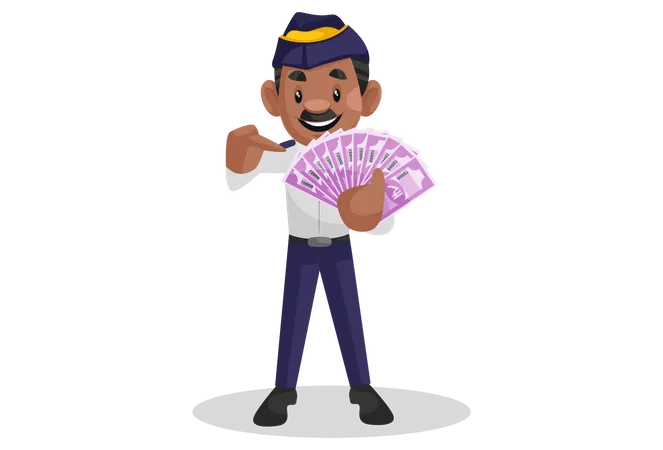 Indian traffic police officer taking bribe  Illustration