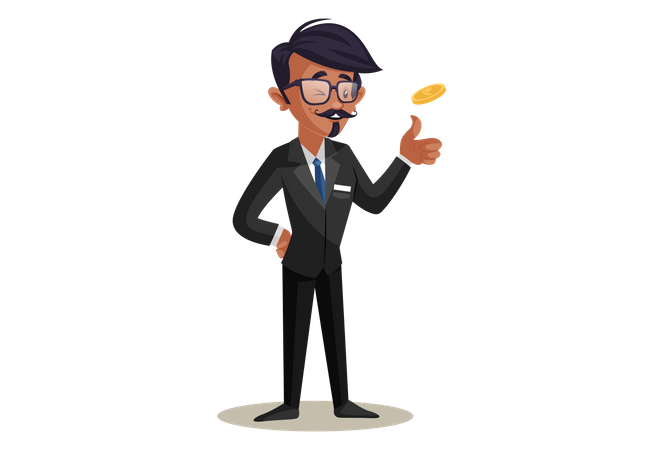 Indian Train Conductor Flipping coin  Illustration