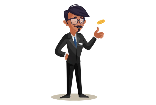 Indian Train Conductor Flipping coin  Illustration