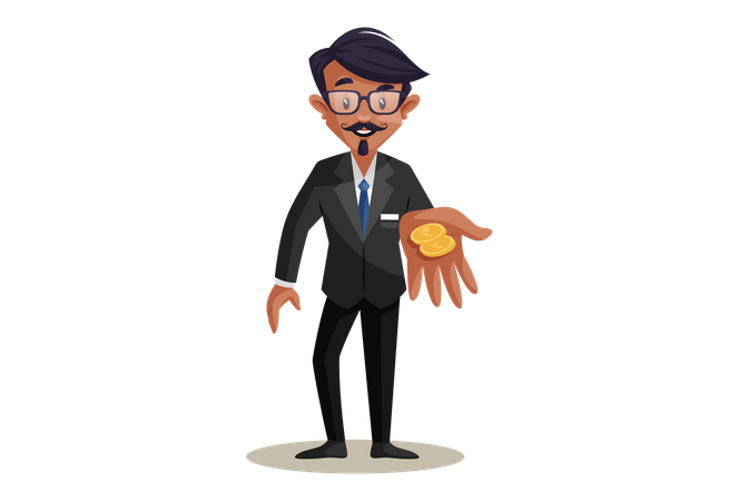 Indian Train Conductor giving gold coins  Illustration