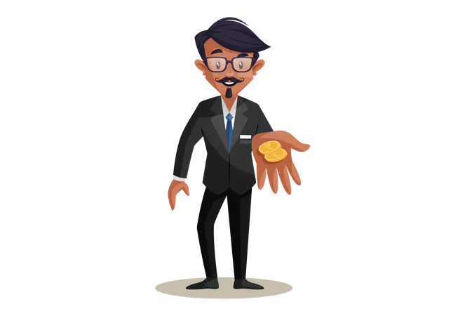 Indian Train Conductor giving gold coins  Illustration