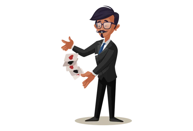 Indian Train Conductor playing Cards  Illustration