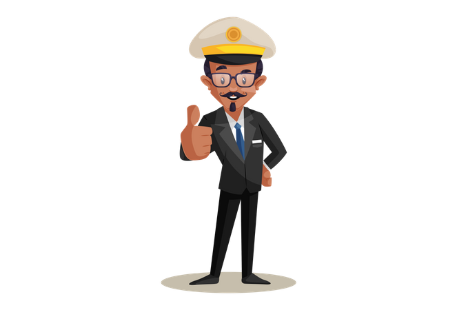 Indian Train Conductor with Thumbs up hand gesture Illustration
