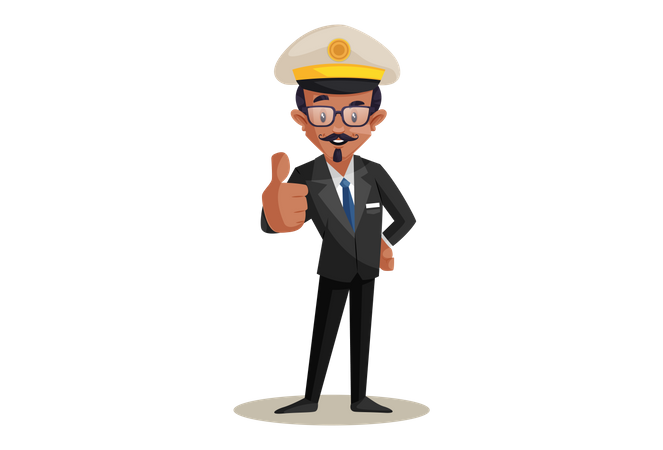 Indian Train Conductor with Thumbs up hand gesture  Illustration