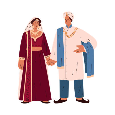 Indian wedding couple in traditional attire  Illustration
