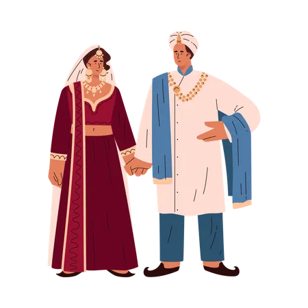 Indian wedding couple in traditional attire  Illustration