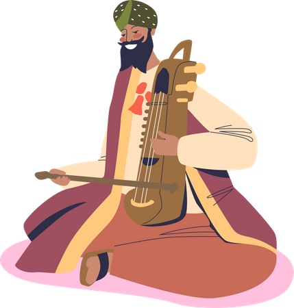 Indian wedding musician man in national clothes playing on sarangi  Illustration