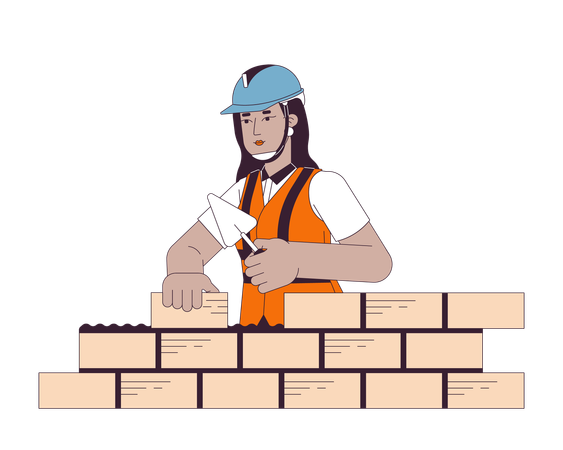 Indian woman bricklayer building  Illustration