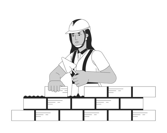 Indian woman bricklayer building Illustration