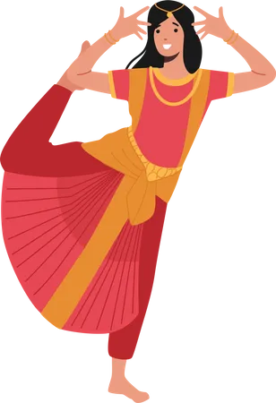 Indian Woman Dancer in Traditional Costume  Illustration