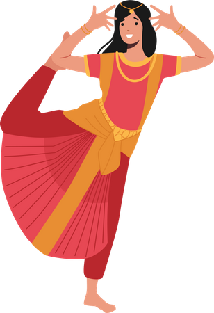 Indian Woman Dancer in Traditional Costume  Illustration