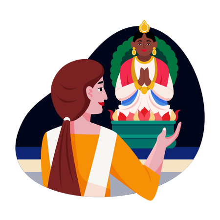 Indian woman doing Hindu ritual  Illustration