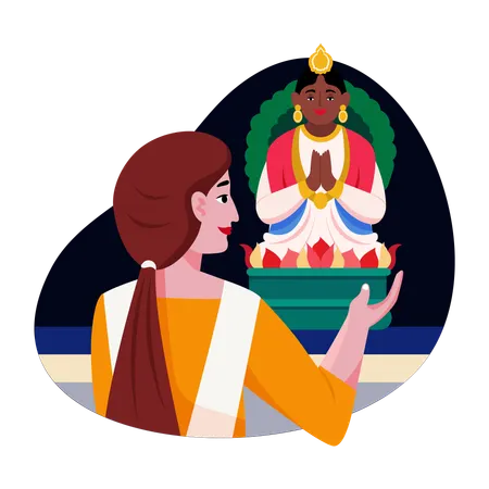 Indian woman doing Hindu ritual  Illustration