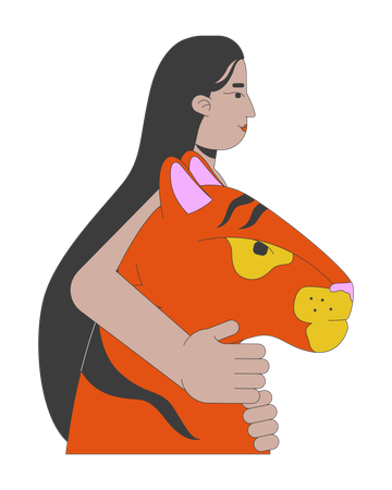 Indian woman embracing tiger head  Illustration