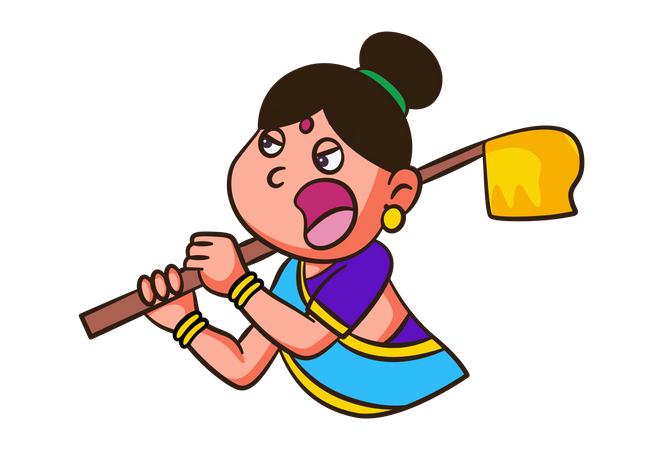Indian Woman holding broom  Illustration