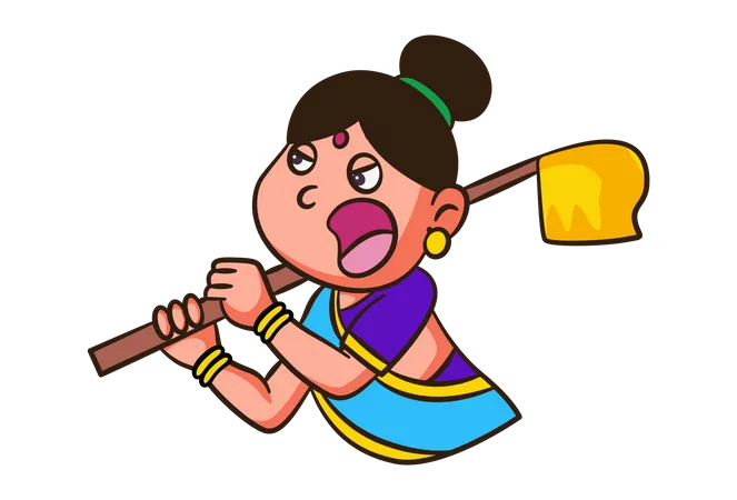 Indian Woman holding broom Illustration
