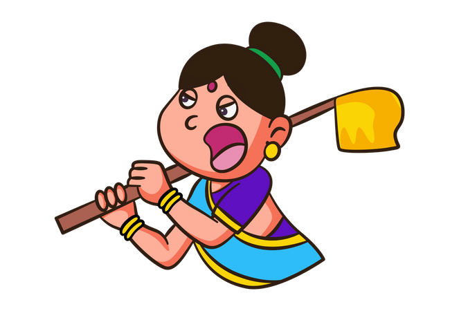 Indian Woman holding broom  Illustration