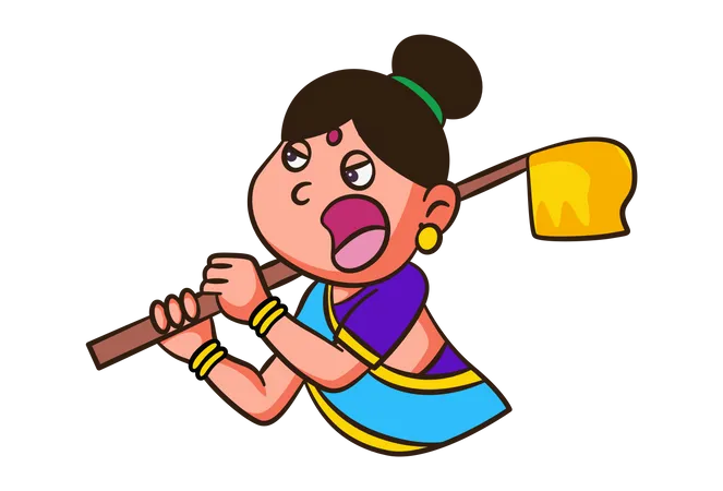 Indian Woman holding broom  Illustration