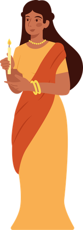 Indian Woman Holding Candle  Illustration