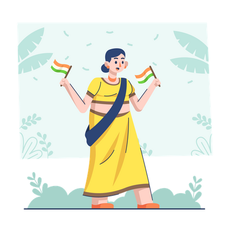 Indian Woman holding flag on republic day Illustration