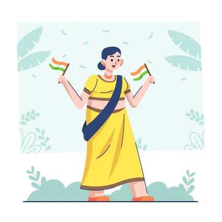 Indian Woman holding flag on republic day Illustration