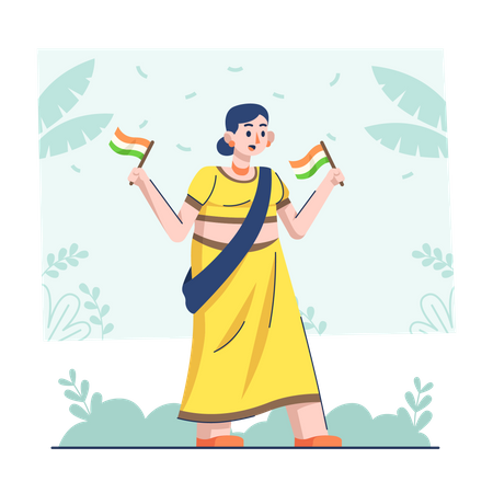 Indian Woman holding flag on republic day  Illustration