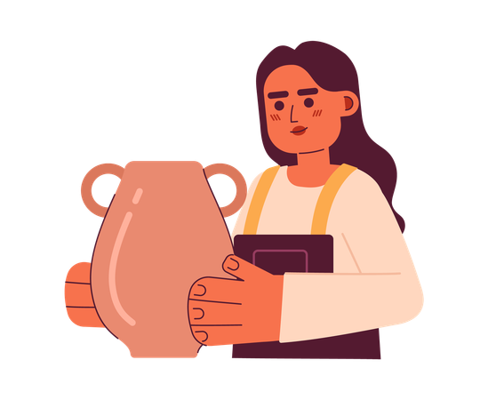 Indian woman holding handmade amphora  Illustration