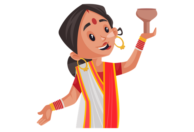 Indian woman holding lamp  Illustration