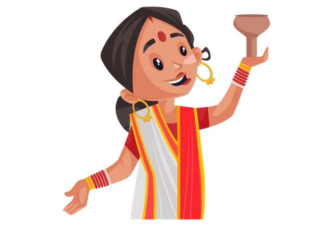 Indian woman holding lamp  Illustration