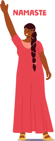 Indian Woman In A Vibrant Saree Warmly Greets With A Traditional Namaste Her Hand Waving In A Gesture Of Respect And Friendliness Female Character Greeting Cartoon People Vector Illustration Illustration
