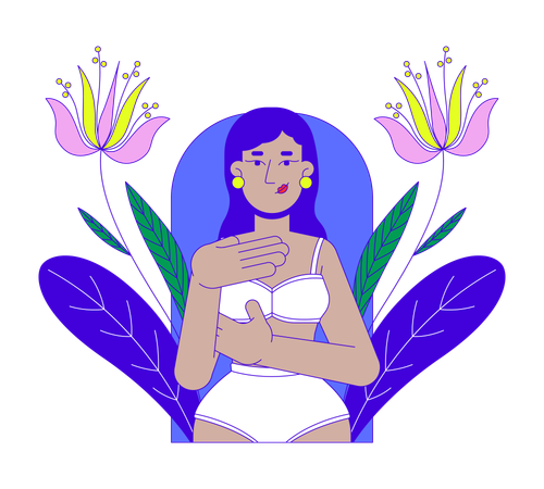 Indian woman in Bikini examining herself  Illustration