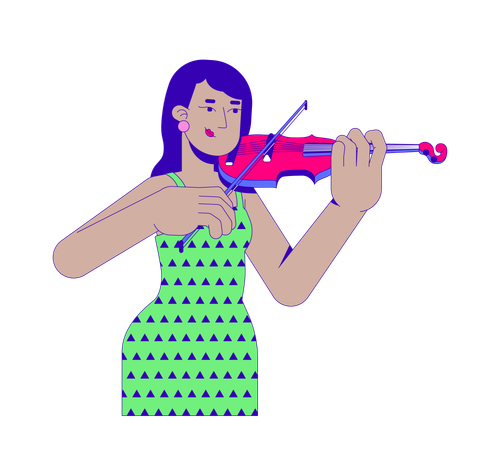 Indian woman in retro dress playing violin with passion  Illustration