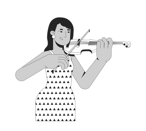 Indian woman in retro dress playing violin with passion  Illustration