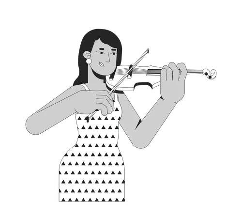 Indian woman in retro dress playing violin with passion  Illustration