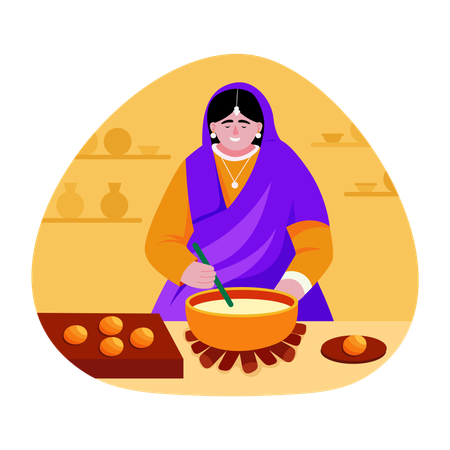 Indian woman Making dessert  Illustration