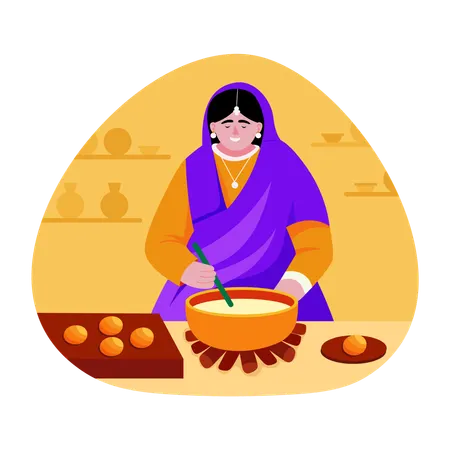 Indian woman Making dessert  Illustration