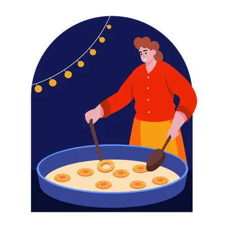 Indian woman making Fried sweets  Illustration