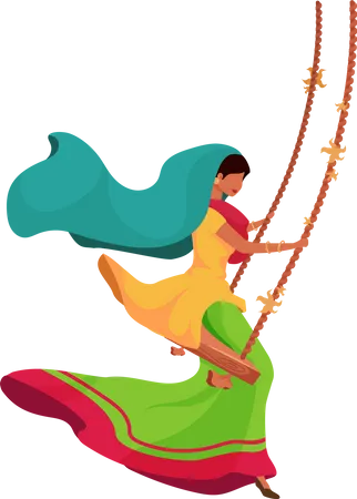 Indian woman on swing Illustration
